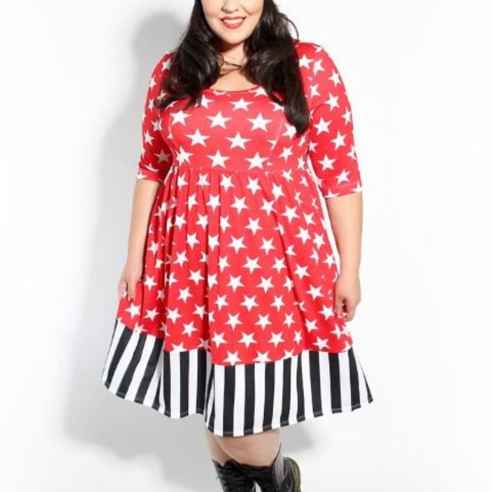 Domino Dollhouse Stars & Stripes Dress 3X Patriotic Americana Pin Up Rockabilly